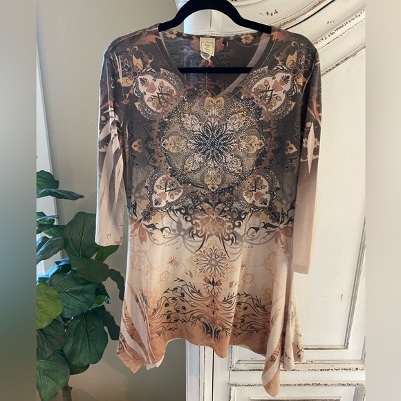 Jess & Jane Rose Garden Bling Long Sleeve Tunic Blouse, Women’s size Small - Picture 1 of 7